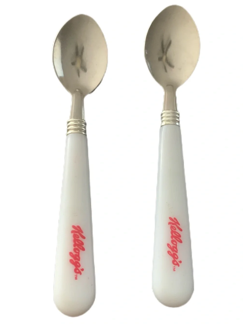 Vintage Kellogg's Spoons White Red Script Stainless Set Lot of 2 Americana
